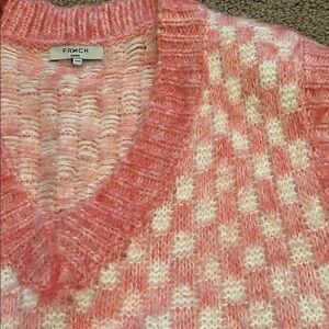 FRNCH Pink Checkered Knit V-Neck Sweater Vest